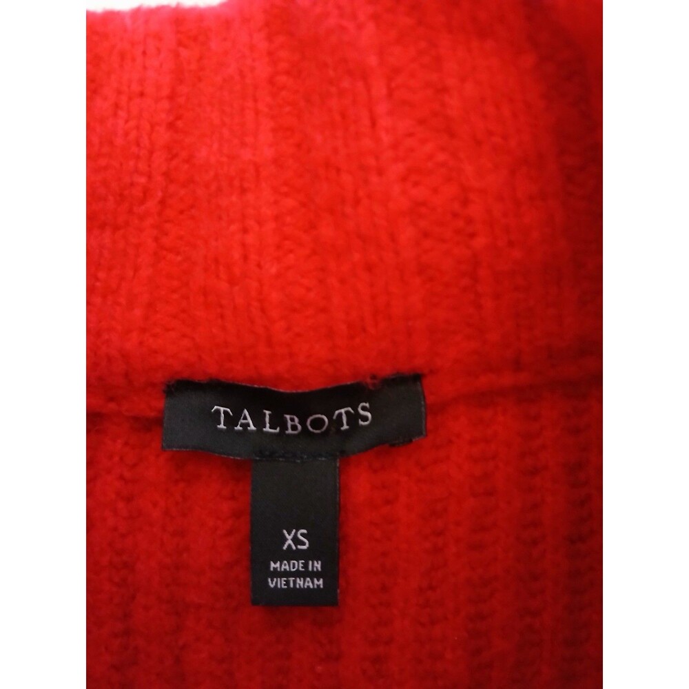 Talbots Red Ribbed Knit Sweater Jeweled Button Mock Neck Long Sleeve Size XS - Picture 15 of 16
